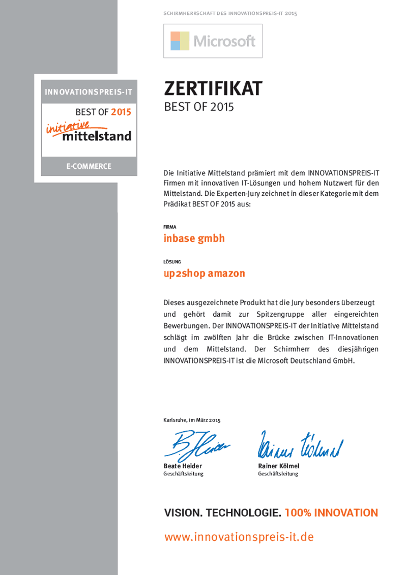 Innovationspreis-IT – Best Of eCommerce 2015 – Initiative Mittelstand